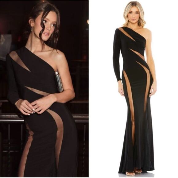 Mac Duggal Dresses & Skirts - Mac Duggal Jersey One Shoulder Illusion Cut Out Gown Black Size 8 NWT